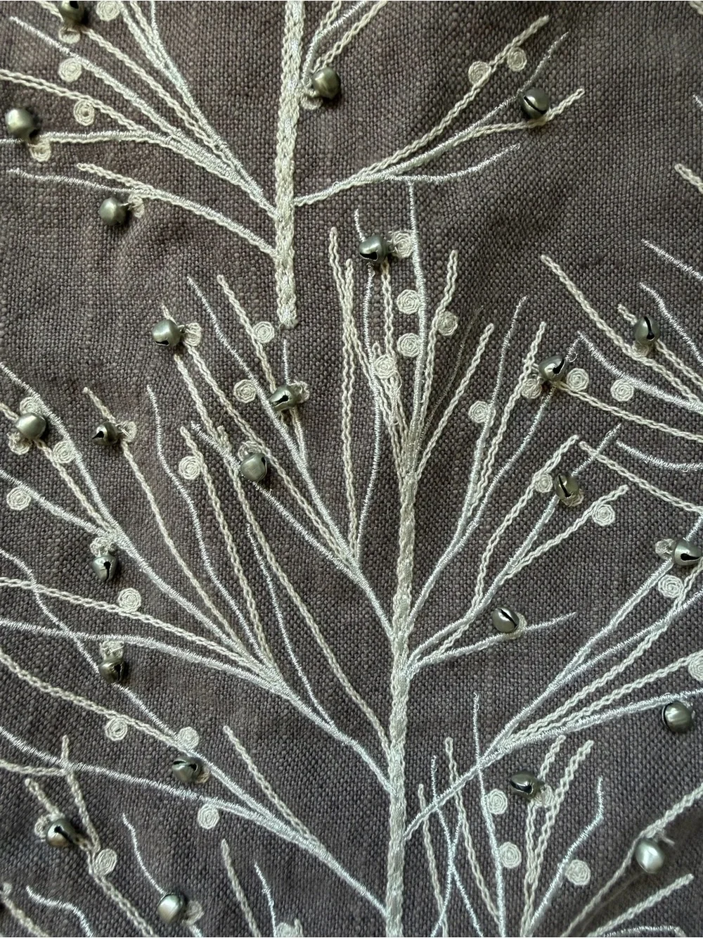 PotteryBarn Winter Embroidery Tree & Bells Pillow Cover